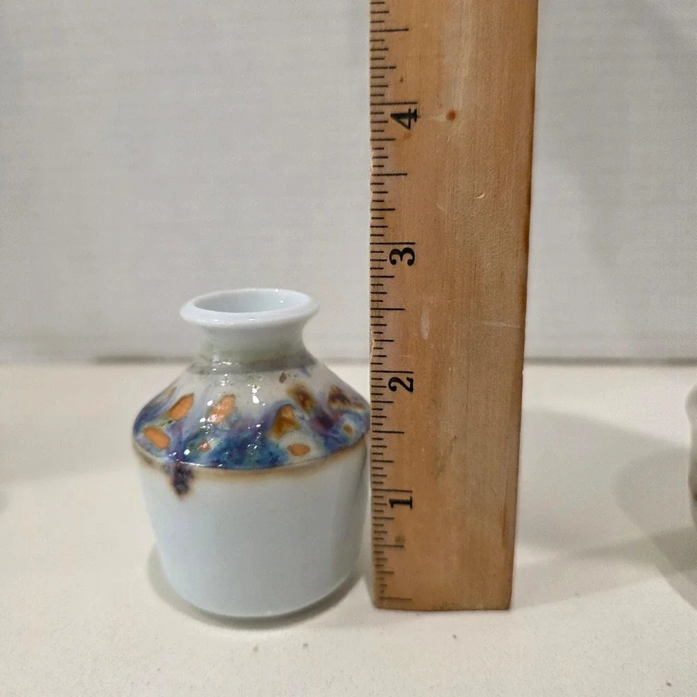 Set of 4 Miniature Studio Pottery Vases & Bowl Sign CR?CS Artisan Glazed Ceramic